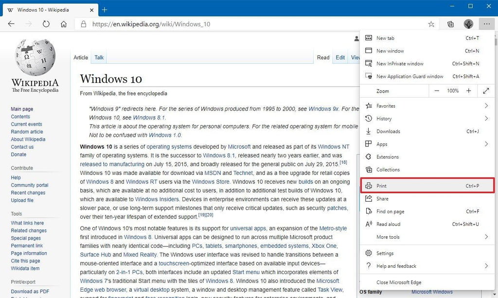 Saving web page with Edge